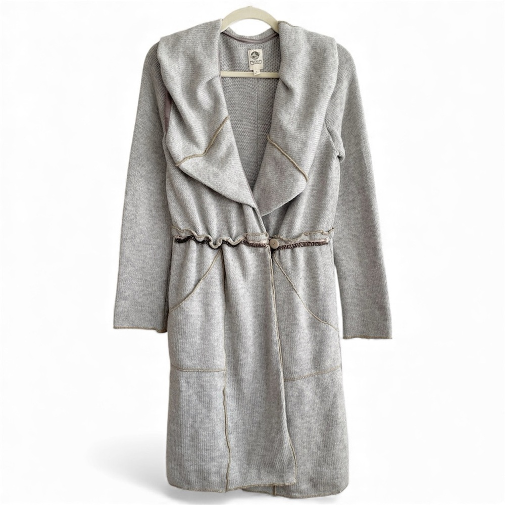 💖 Anthropologie Tiny Shawl Collar Cardigan Sweater Long Tunic Beaded Soft Sz M 💖